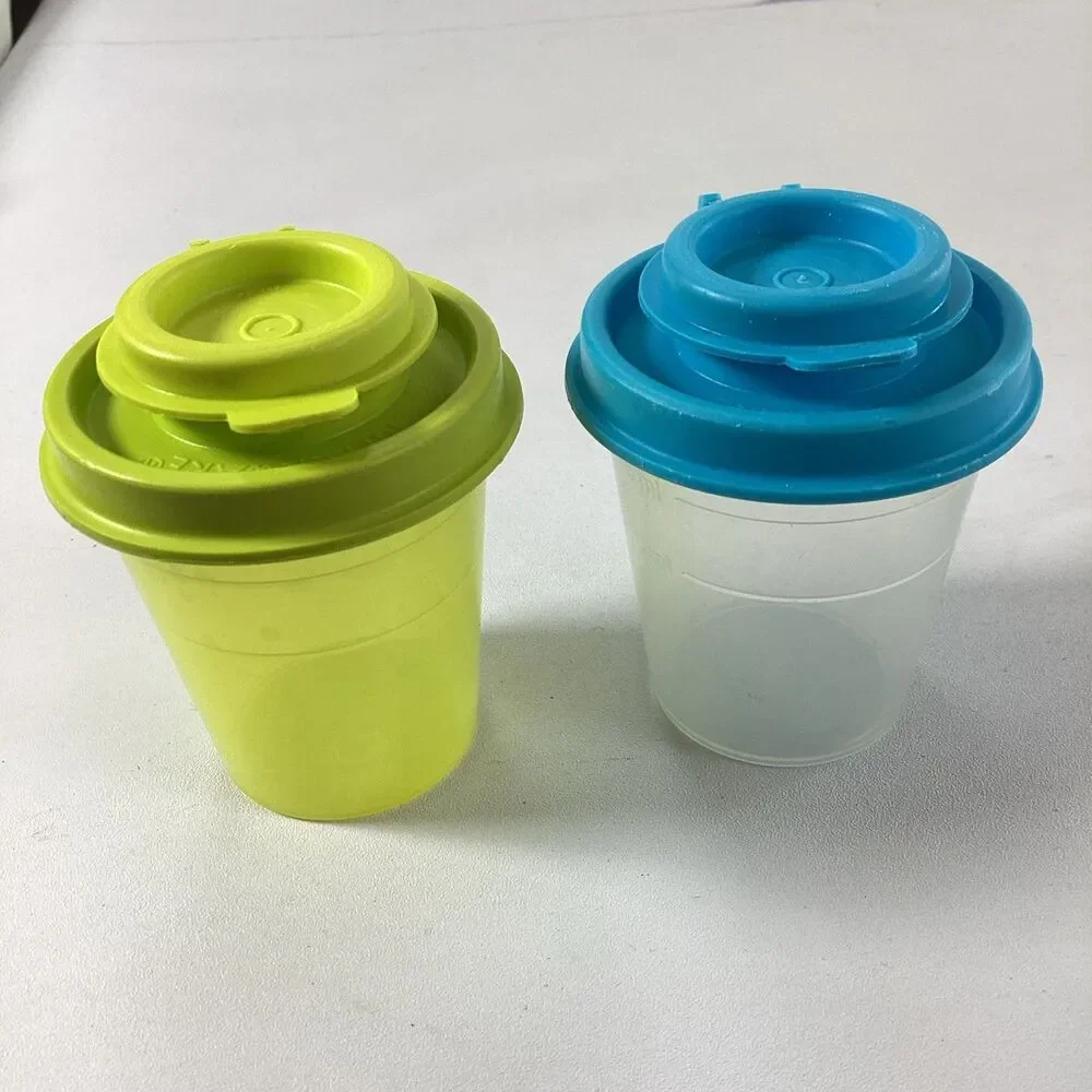Tupperware Midget Shakers Salt Pepper Spice Storage Blue Green 4789 Vintage